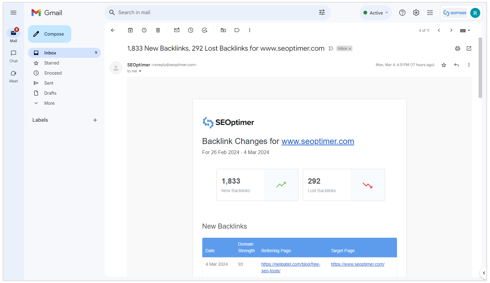 backlink değişikliklerinin e-posta özeti
